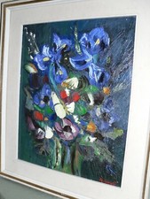 PITTORI BRESCIANI ANNA COCCOLI OLIO SU  TELA NATURA MORTA CON IRIS