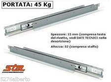 COPPIA GUIDE SCORREVOLI per Cassetti CON STAFFE - Portata 45 kg - Estraz Totale