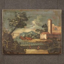 Dipinto olio su tela marina quadro antico paesaggio italiano XVIII secolo 700