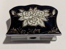 Porta tovaglioli floreale porcellana blu cobalto dettaglio oro 24 ct 1794 Thun M.Z ceco