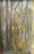Pietro FRAGIACOMO (Trieste 1856 - Venezia 1922) ALBERI OLIO su cartone cm 11x7