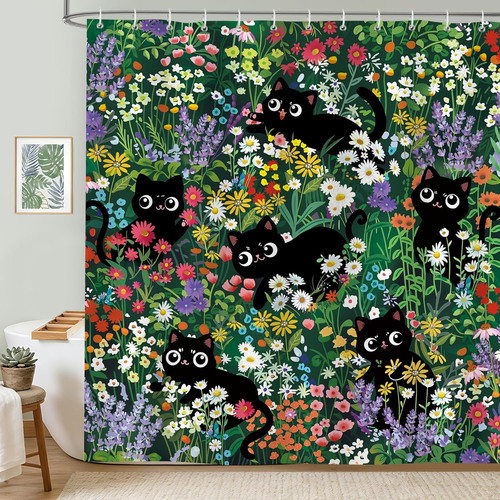 Boho tenda doccia gatto - tenda, nero