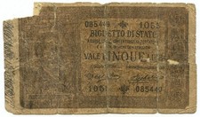 5 LIRE FALSO D'EPOCA BIGLIETTO DI STATO EFFIGE UMBERTO I 25/10/1892 MB
