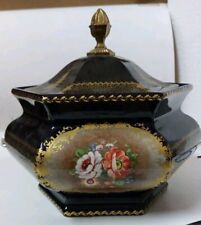 CENTRO TAVOLO BISCOTTIERA PORCELLANA DI LIMOGES, DECORO FLOREALE FINITURE IN ORO