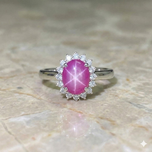 Anello con rubino stella - , rosa