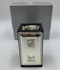 Porta Penne In Argento E In Pelle Nero Set Da Scrivania Vintage Anni 90’ Usato