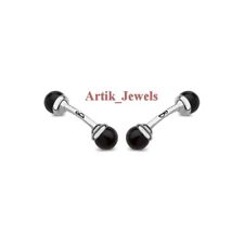 Gemelli In Onice Nero Naturale Con Placcatura In Oro Bianco 14K #703