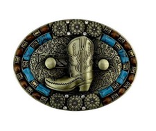 Fibbia per cintura stile stivale cowboy country in acciaio bronzo e perle.