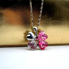 Collana da Donna con Ciondolo Quadrifoglio Rosa portafortuna catena