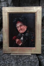 Ritratto di contadina di Dachauer pittura fine Anton Wagner Monaco costume dachauer