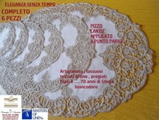 CENTRI  LINO FATTI A MANO PIZZO TOMBOLO E CANTU' COMPLETO 6 PEZZI OVALI BEIGE