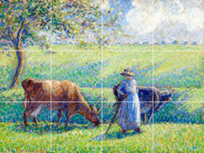 camille pissarro paysanne gardant deux vaches piastrelle ceramica murale backsplash