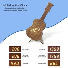Novità Sveglia Legno Chitarra Calendario Tempo Temperatura per Camera da Letto Ufficio