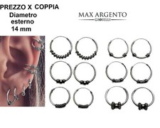 Orecchini Cerchio Cerchietto 14 mm Argento 925 Baly Etnik Style Uomo Donna