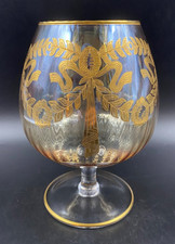 CALICE BICCHIERE COPPA VASO SOPRAMMOBILE VETRO MURANO FESTONI INCISIONE ORO