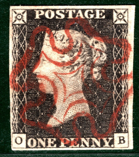 Penny black 1840 stamp - black, qv
