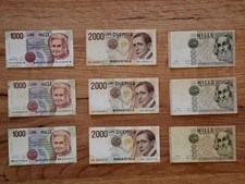 Lotto 9 Banconote Italiane 1000 Lire 2000 Lire