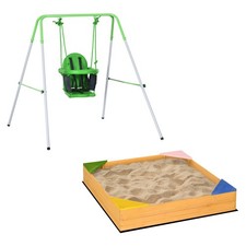 Outsunny Set da Esterno 2 Pezzi con Sabbiera 4 Posti e Altalena per Bambini