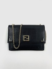 Borsa a tracolla originale Fendi Double F Black Lizard / nera