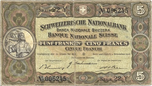 Banconota svizzera franchi - banconota, 5