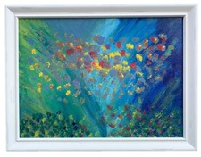 Dipinto astratto Acrilico su masonite con cornice legno Bianca shabby cm 57x42