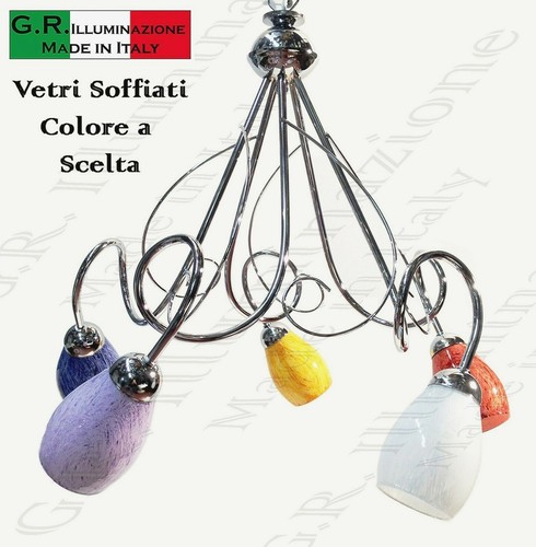 Lampadario moderno cromato - lampadario,
