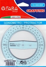 Goniometro 360° / 400° 12 cm Fara Grafotec Sessagesimale Centesimale Azzurrato