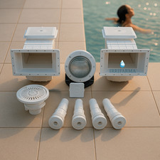 KIT piscina interrata 8x4 6x5 2 skimmer con bocchette faro presa di fondo in ABS