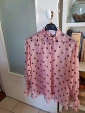 Zara Camicia elegante donna in voile rosa con pois neri taglia M