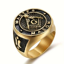 ANELLO UOMO MASSONICO STILE VINTAGE SIZE 19,56 CIRCA