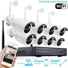 KIT 8 TELECAMERE videosorveglianza WIRELESS WIFI HD NVR REMOTO 8 CANALI