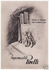 PUBBLICITA' 1943 IMPERMEABILI PIRELLI PIOGGIA BAMBINI MANTELLINA MILANO BICOCCA