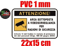 CARTELLO TARGA AREA VIDEOSORVEGLIATA SOTTOPOSTA A VIDEOSORVEGLIANZA A NORMA GDPR