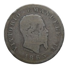 1 Lira 1863 Stemma - Torino - Vittorio Emanuele II - Regno d'Italia - B-MB