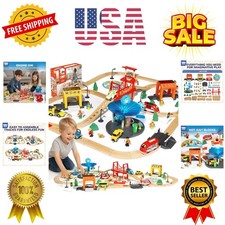 Treno in Legno Set per Bambini 2-4, 119PCS Treno Città Giocattoli con Treno in Legno T...