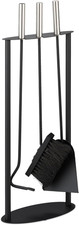 Set 4 Attrezzi Da Camino, Attizzatoio, Paletta, Scopino E Supporto Porta Utensil