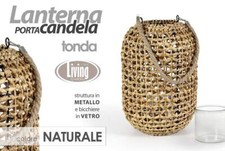 LANTERNA PORTACANDELA CASA EVENTI GIARDINO PISCINA VIMINI METALLO VETRO 36*24 cm