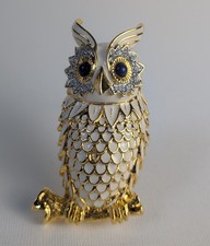 Spilla gufo vintage KJL Kenneth Jay Lane smalto bianco e tono oro