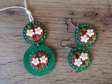 PARURE COLLANA E ORECCHINI LEGNO E FIMO FIORI FATTA  A MANO PEZZO UNICO BIJOUX