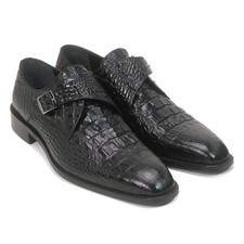 Scarpe Da Uomo In Pelle Nera Con Fibbia Monk E Stampa Coccodrillo Golden Pass