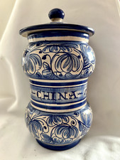 VASO FARMACIA - CREATO AL TORNIO E DIPINTO A MANO - CON DECORIO FIORI BLU