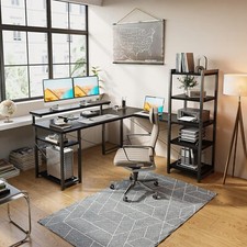 Scrivania Ad Angolo PC Con Libreria Con Supporto Per Monitor Per Studio E Casa