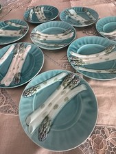 Otto antichi piatti ceramica -plate-assiette Luneville -asparagi / barbotine