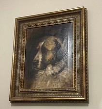 dipinto ad olio 50x70 Pastore tedesco firmato, metà Novecento in Cornice dorata