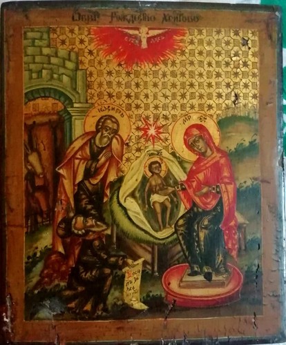 Antica icona russa natività - antica,