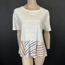 Top Zara bianco a righe orlo peplo manica corta taglia small made in Portugal