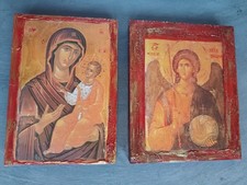 Lotto 2 Icone Greco Ortodosse Carta su Legno Panagìa  19,50 cm X 15,50 cm circa