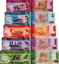 SRI LANKA - Lotto 5 banconote 20/50/100/500/1000 Rupees FDS - UNC