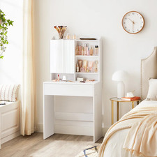 Comodino bianco con specchio e