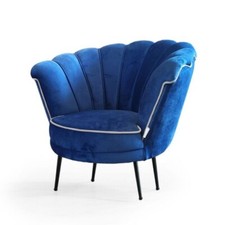 Poltroncina Poltrona a Conchiglia in Velluto Blue Navy da Ufficio Salotto Camera